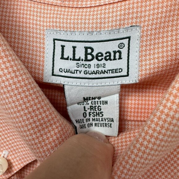 L.L.Bean Men’s L Salmon Gingham Short Sleeve Button-Up Shirt Classic Fit - Picture 4 of 7